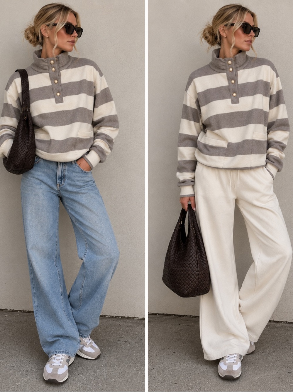 Vintage Korean Angora Wool Striped Pullover Sweater Pearl Buttons